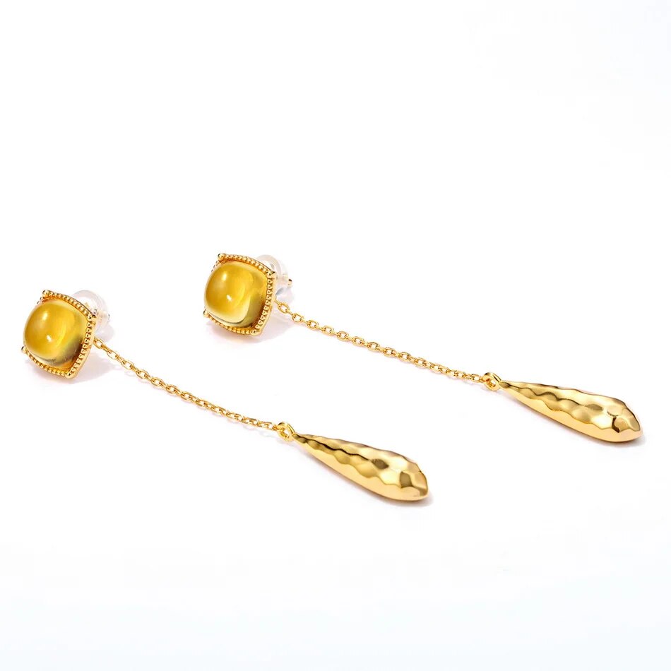 14K Gold-Plated 925 Silver Natural Citrine Water Drop Stud Earrings