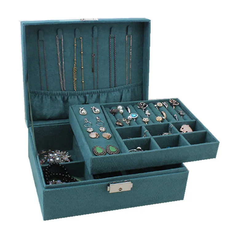 Double-Layer Velvet Jewelry Box - European Necklace and Ring Holder