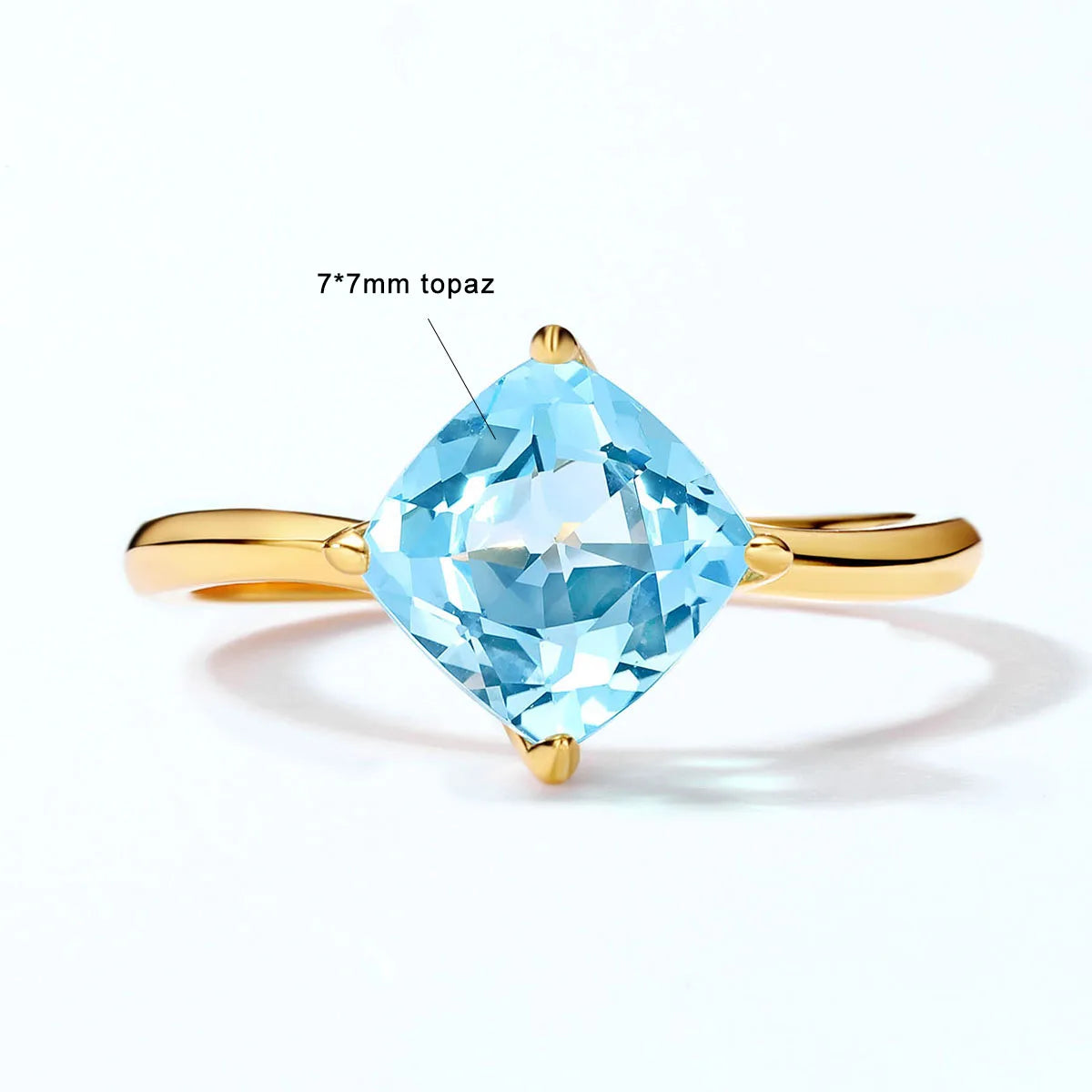 925 Silver Natural 7mm Sky Blue Topaz Ring - Size US 6