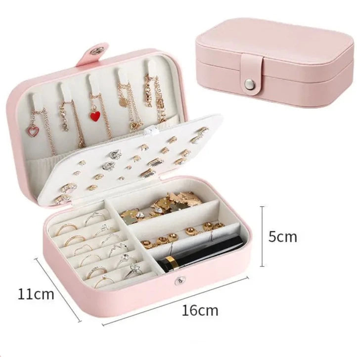 NEW PINK DESIGN - Portable Leather Jewelry Box for Earrings and Rings