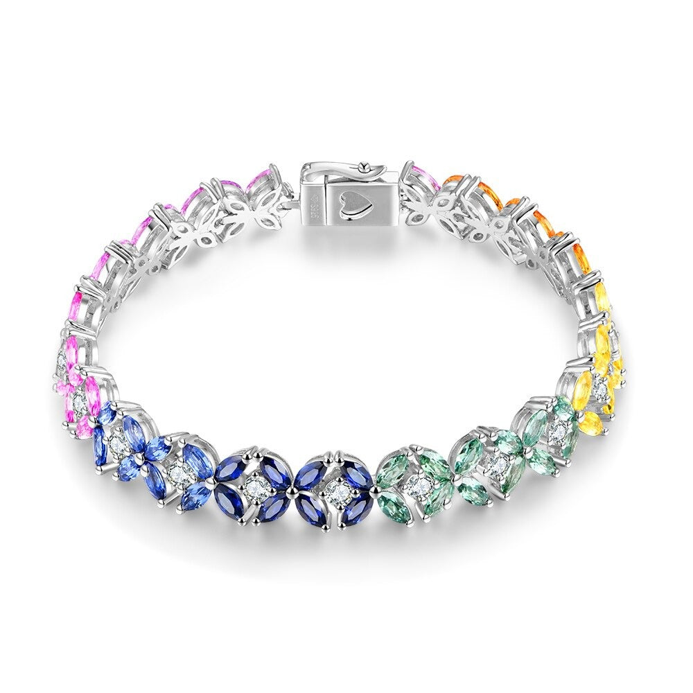 925 Silver Colored Marquise Shape Sapphire Charm Bracelet