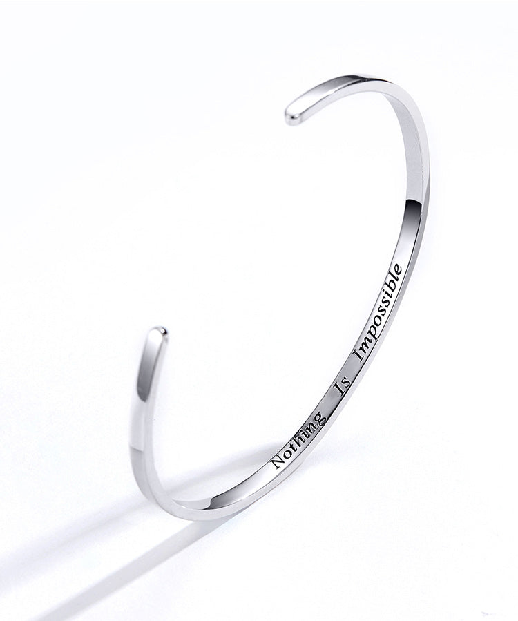 925 Silver Engraved Courage Bangle "Nothing is impossible"