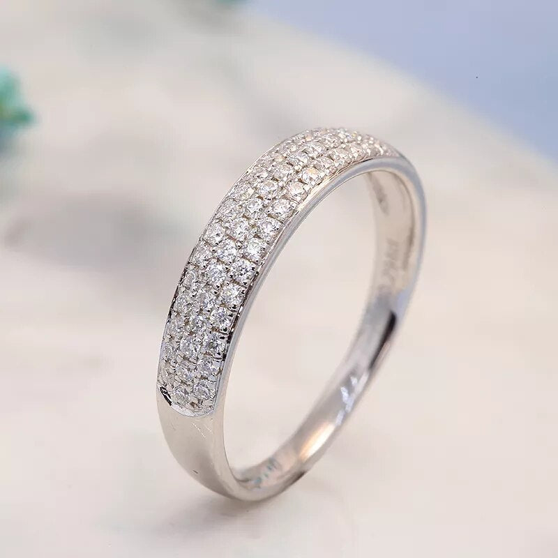 925 Silver 10K Gold-Plated 3 Row Moissanite Wedding Band Ring