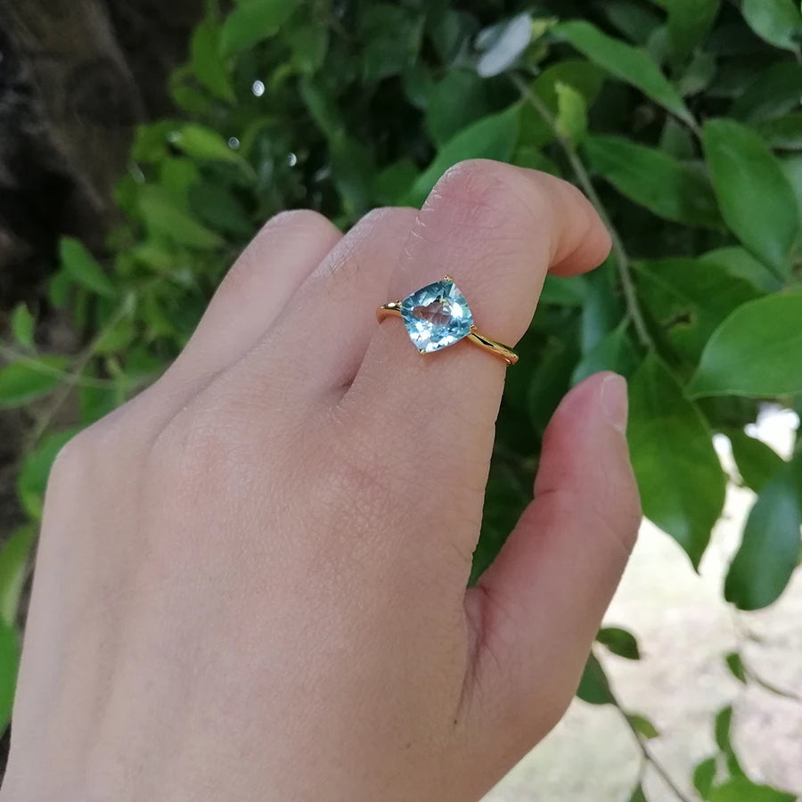 925 Silver Natural 7mm Sky Blue Topaz Ring - Size US 6