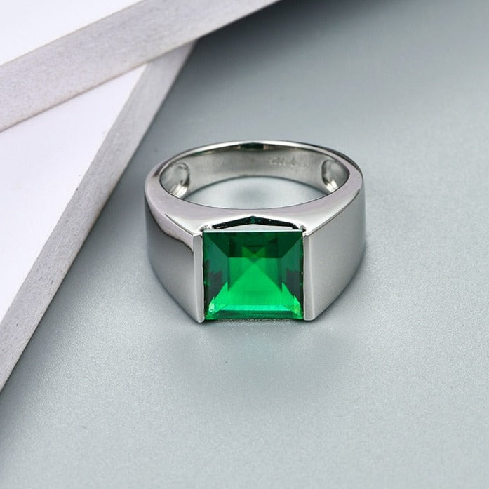 925 Silver Square Cut Emerald Ring for Men