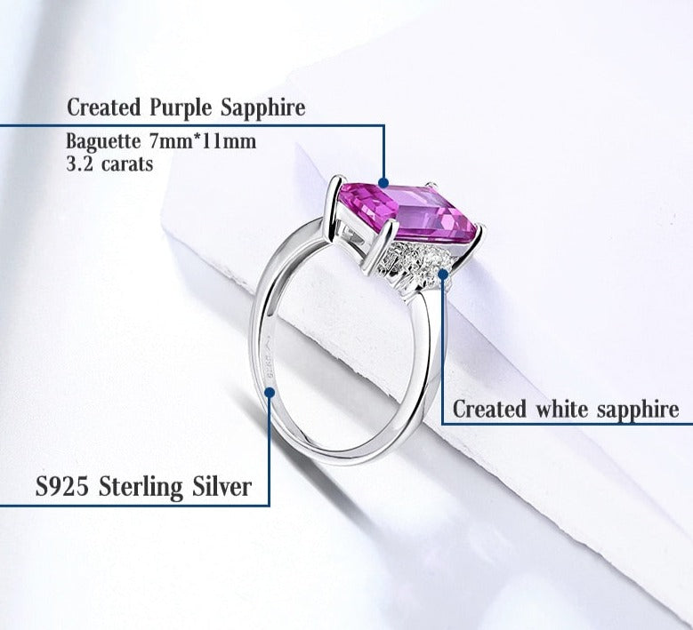 925 Silver 3.2 Ct Purple Sapphire Classic Design Ring