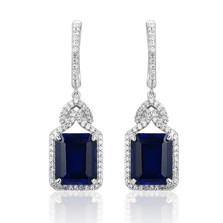 925 Silver 12 CT Created Blue Sapphire Charming Style Drop Earrings