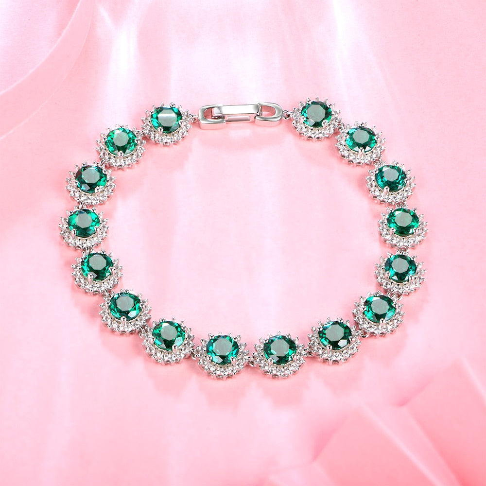 925 Silver Vintage 6.0mm Emerald Gemstone Strand Bracelet