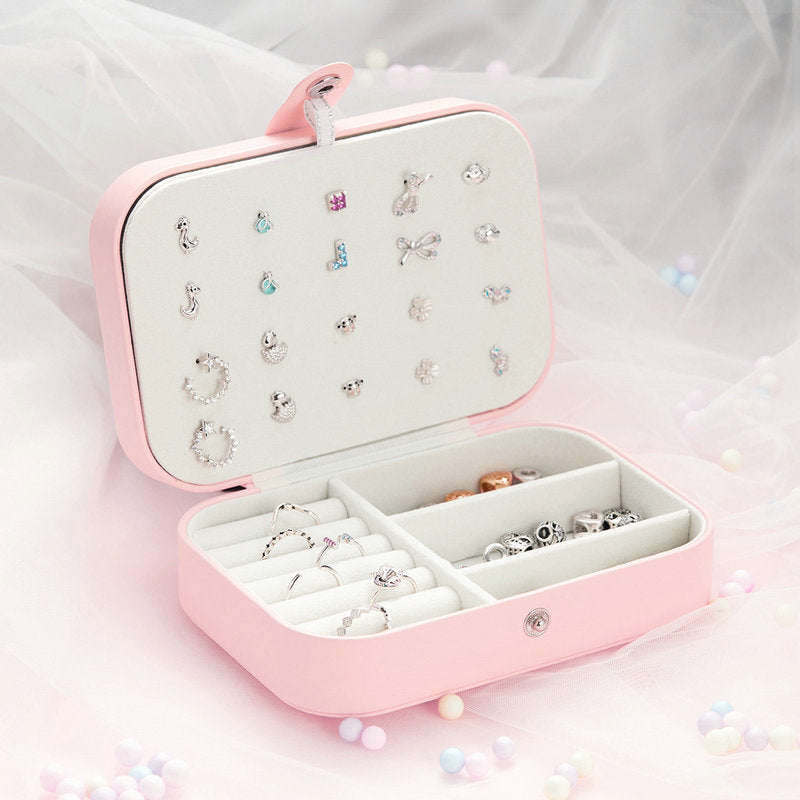 Pink Multi-function PU Leather Jewelry Box