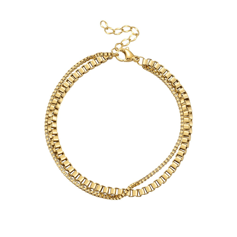 18K Gold-Plated Stainless Steel Boho Double Chain Lattice Bracelet