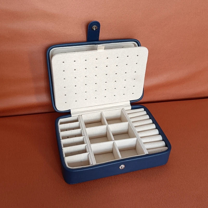 NAVY - Portable Leather Jewelry Box for Earrings and Rings