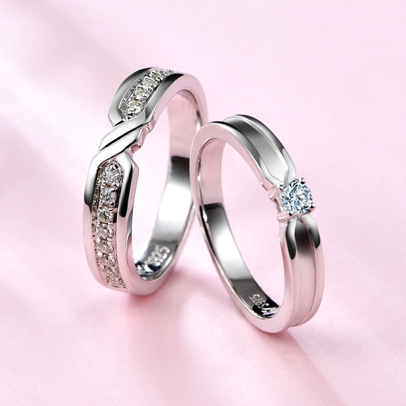 Solid 925 Silver Moissanite Couple Rings