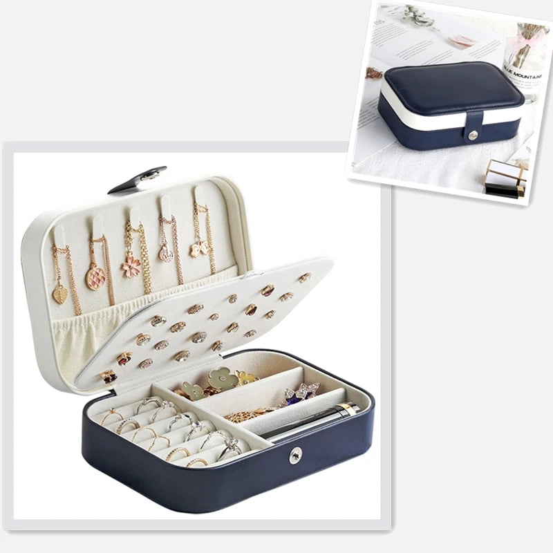 NEW NAVY DESIGN - Portable Leather Jewelry Box for Earrings and Rings