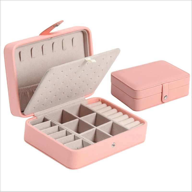 PINK - Portable Leather Jewelry Box for Earrings and Rings