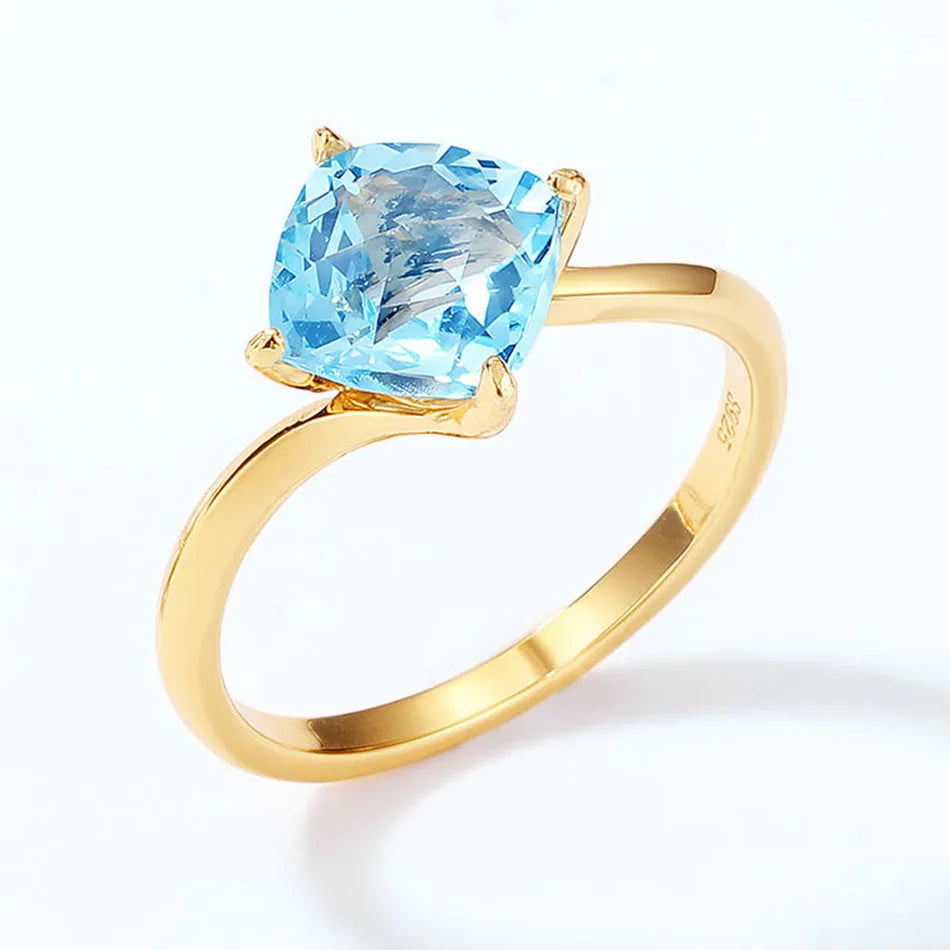 925 Silver Natural 7mm Sky Blue Topaz Ring - Size US 6