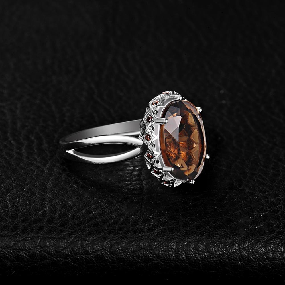 925 Silver Oval 5.7CT Genuine Smoky Quartz Cocktail Statement Ring