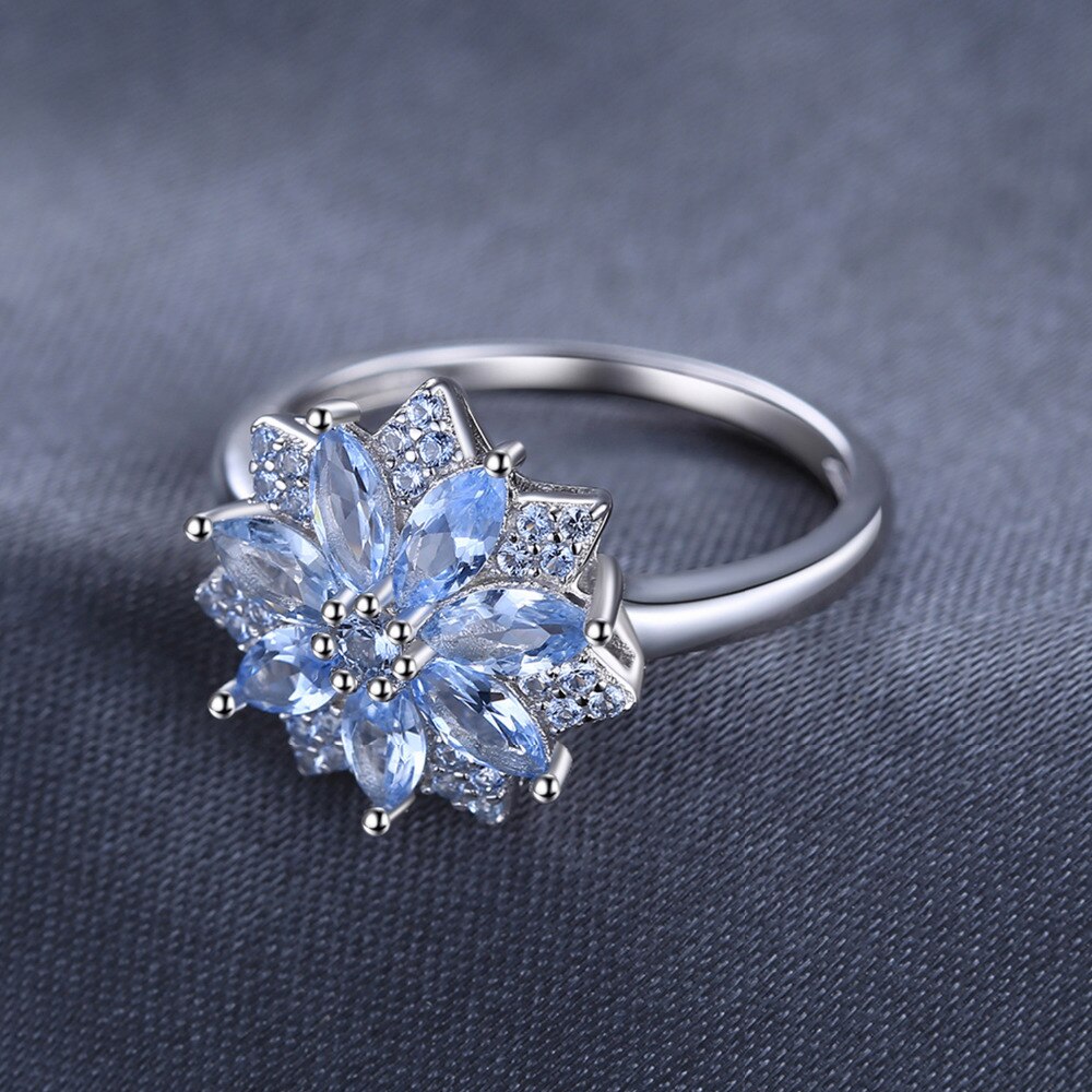 925 Silver Flower Design 1.2CT Created Blue Spinel Cocktail Ring