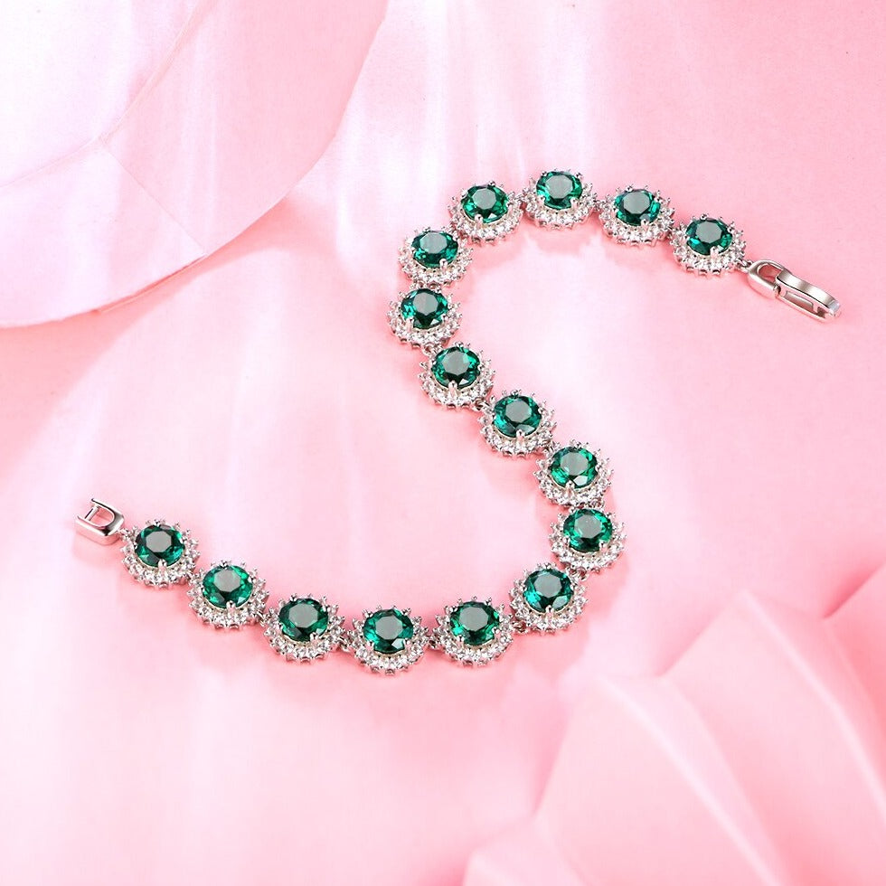 925 Silver Vintage 6.0mm Emerald Gemstone Strand Bracelet