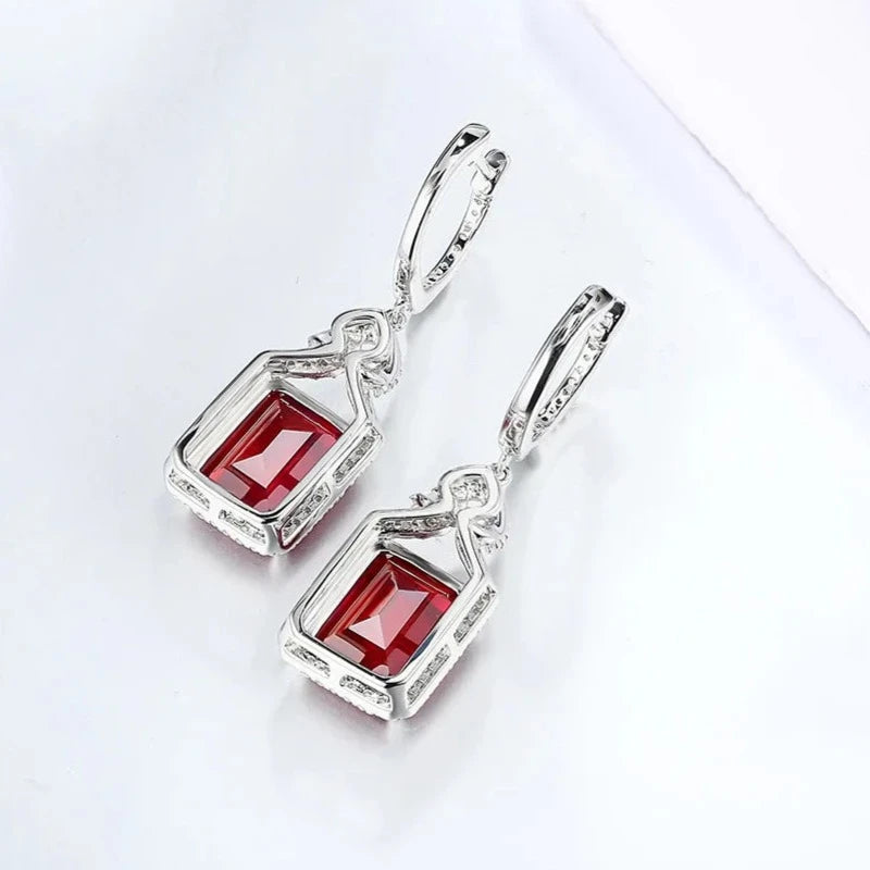 925 Silver 12 CT Created Ruby Charming Style Drop Earrings