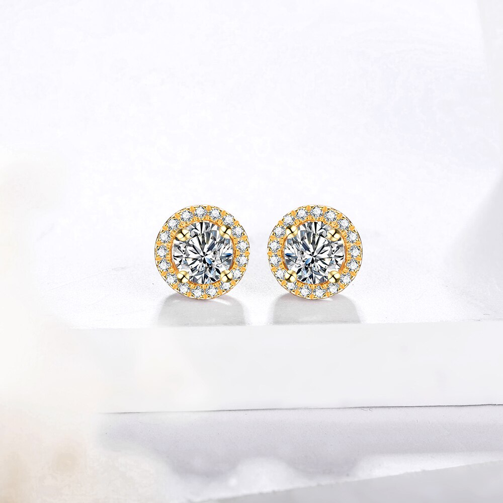 925 Silver 0.5/1Ct Moissanite Halo Earrings