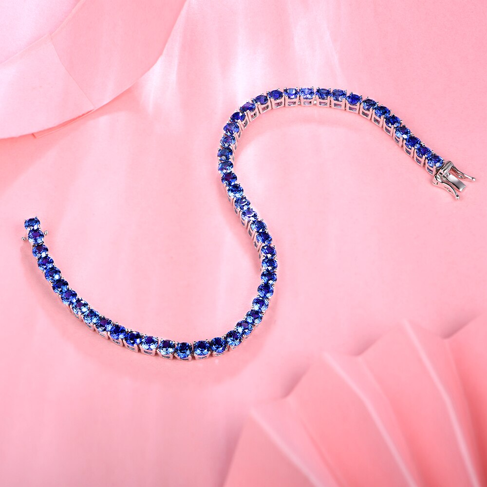 925 Silver Blue Sapphire/Spinel Strand Bracelet