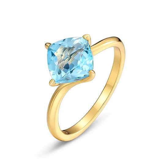 925 Silver Natural 7mm Sky Blue Topaz Ring - Size US 6