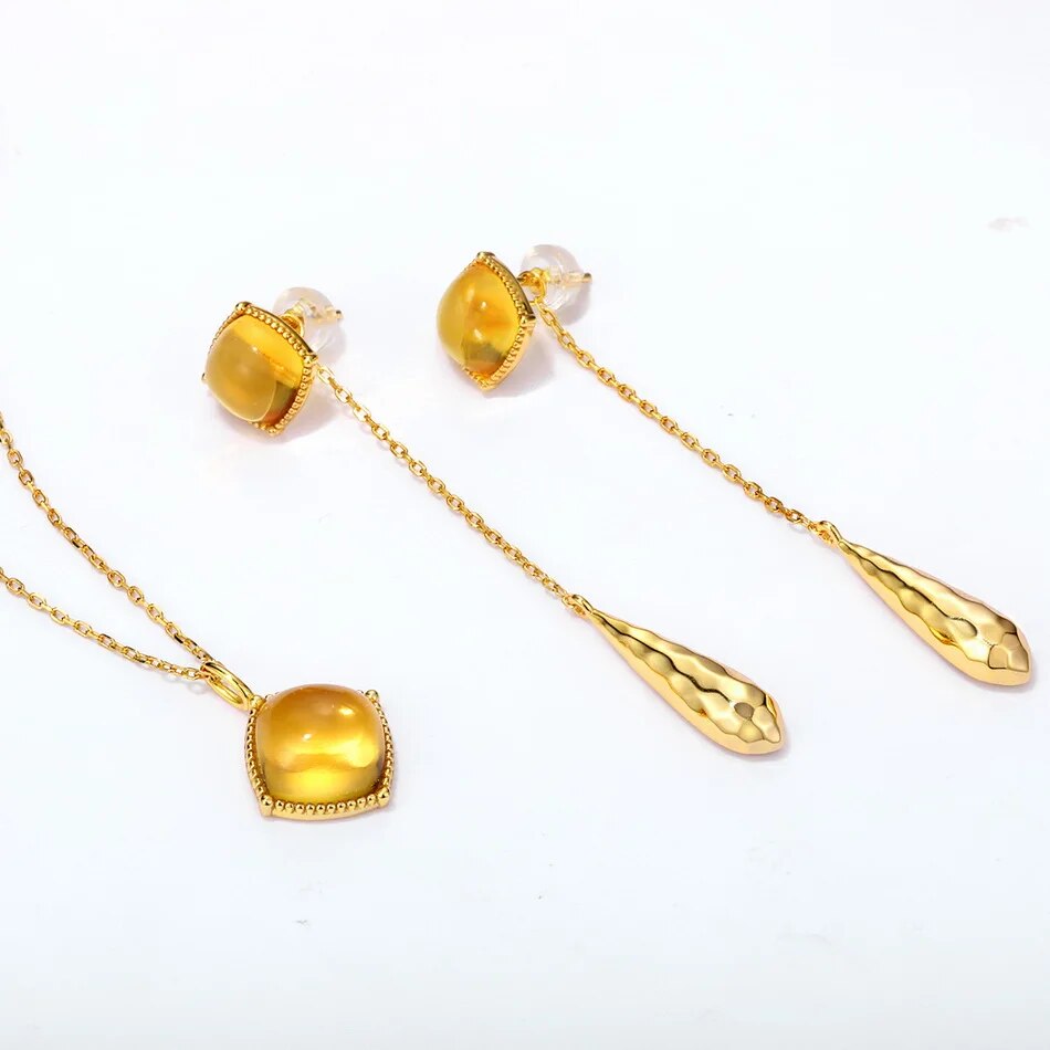 14K Gold-Plated 925 Silver Natural Citrine Water Drop Stud Earrings