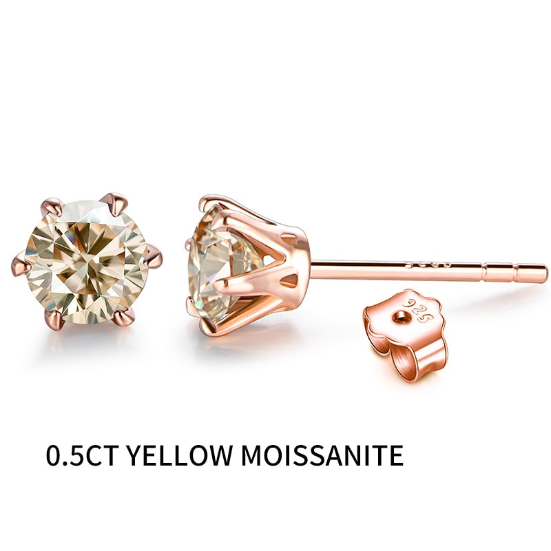 925 Silver Colored 0.5-1Ct Moissanite Stud Earrings