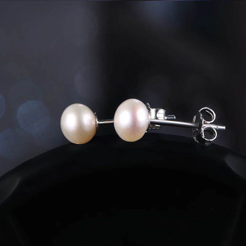 Simple 925 Sterling Silver Natural Freshwater Pearl Stud Earrings