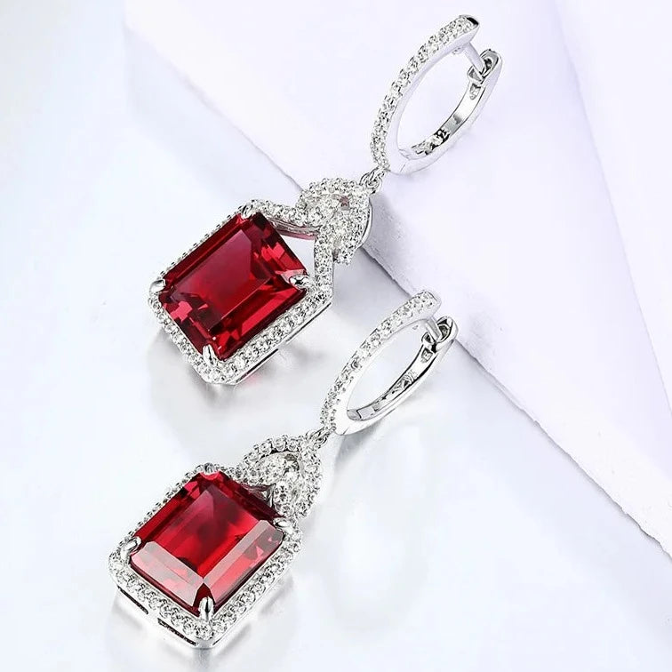 925 Silver 12 CT Created Ruby Charming Style Drop Earrings