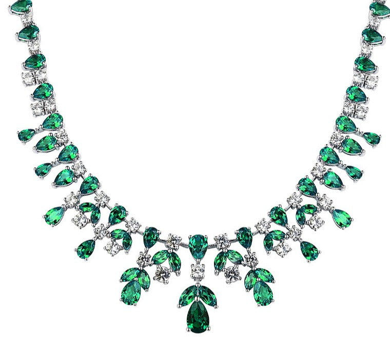 925 Silver Vintage Pear Cut Emerald Necklace