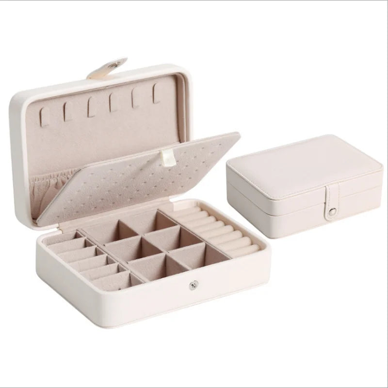 WHITE - Portable Leather Jewelry Box for Earrings and Rings