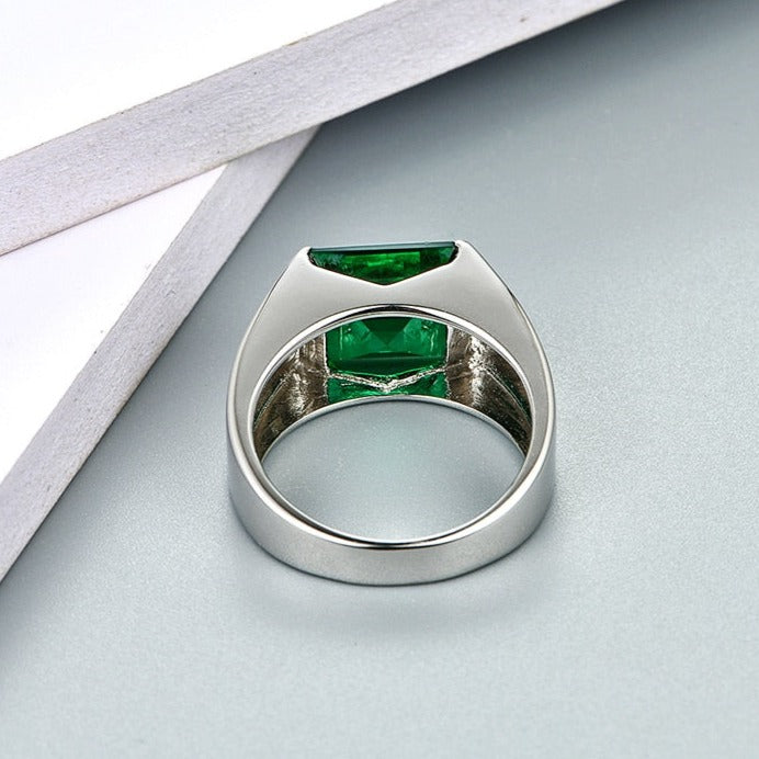 925 Silver Square Cut Emerald Ring for Men