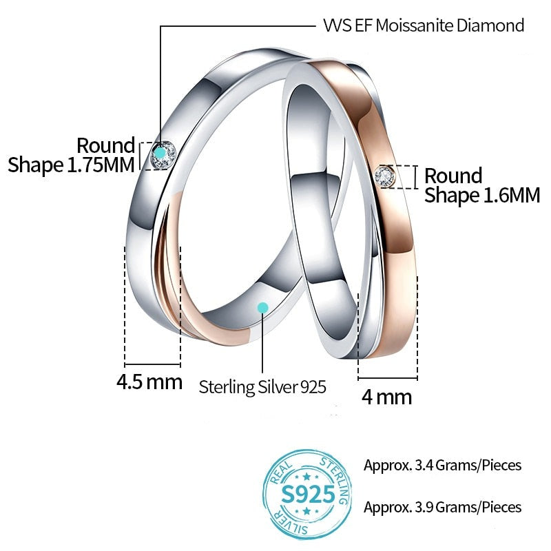 925 Silver Moissanite Couple Rings