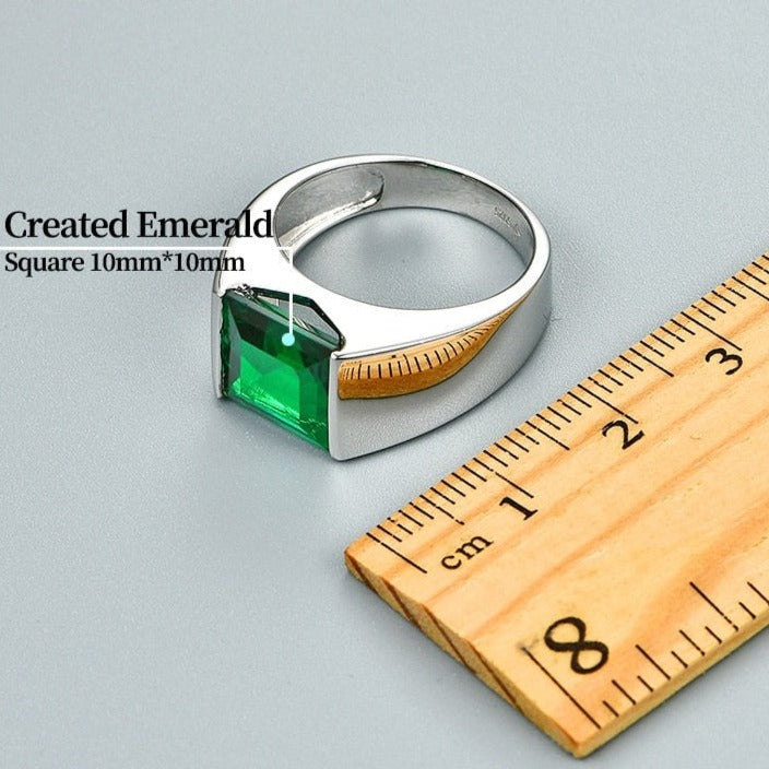 925 Silver Square Cut Emerald Ring for Men size