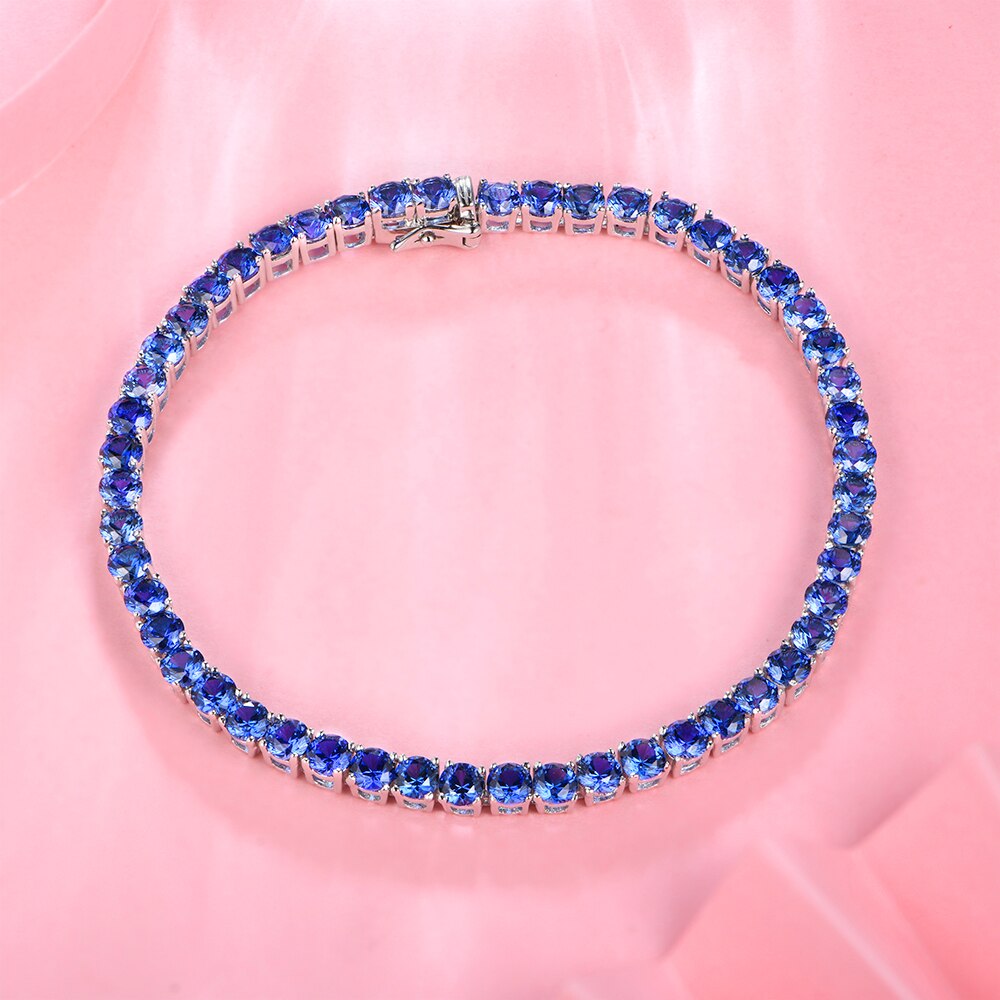 925 Silver Blue Sapphire/Spinel Strand Bracelet