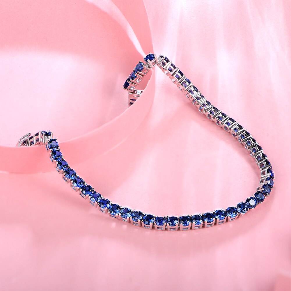 925 Silver Blue Sapphire/Spinel Strand Bracelet