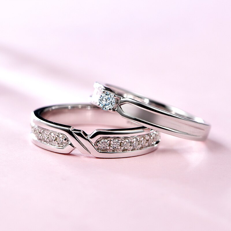 Solid 925 Silver Moissanite Couple Rings