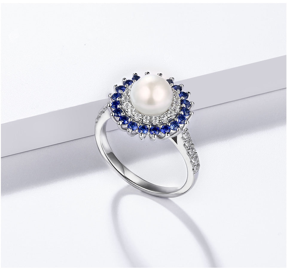 925 Silver Natural Freshwater Pearl Sapphire Ring