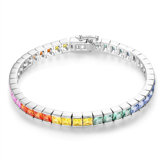 925 Silver 4mm Colored Sapphire Rainbow Tennis Bracelet