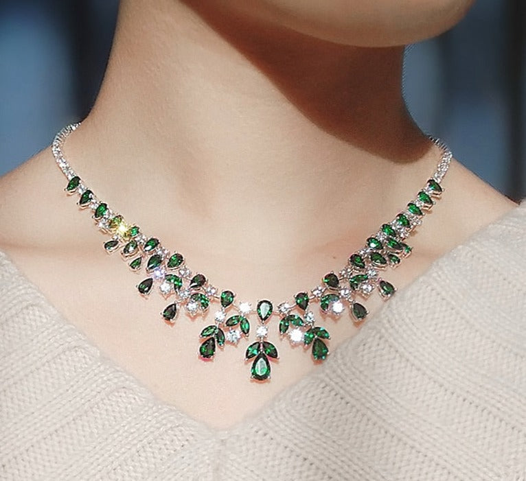 925 Silver Vintage Pear Cut Emerald Necklace