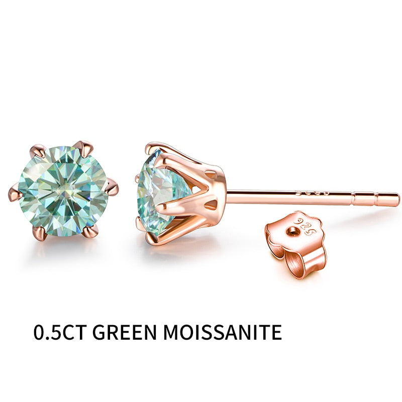 925 Silver Colored 0.5-1Ct Moissanite Stud Earrings