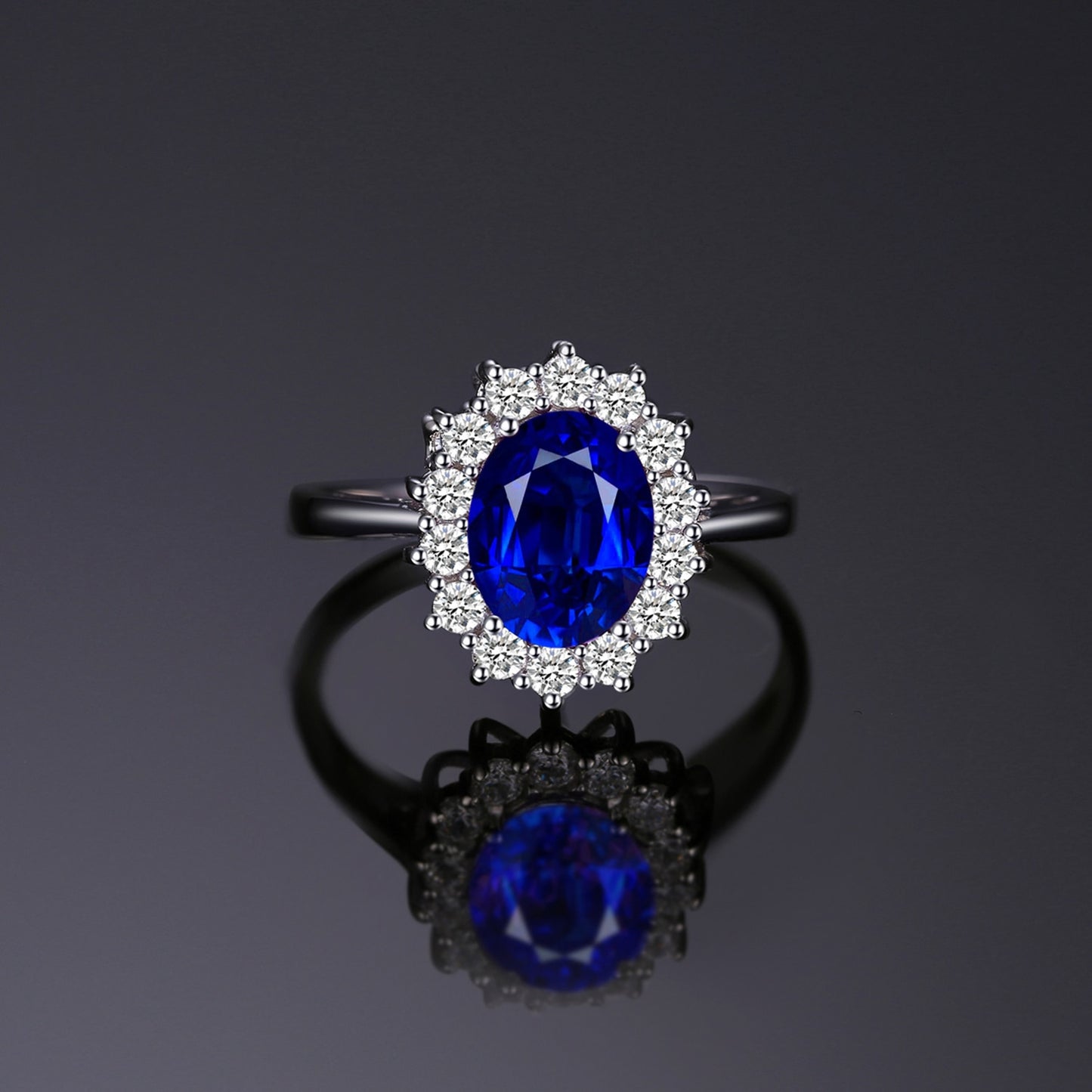 Princess Diana 925 Silver Created Blue Sapphire Engagement Ring