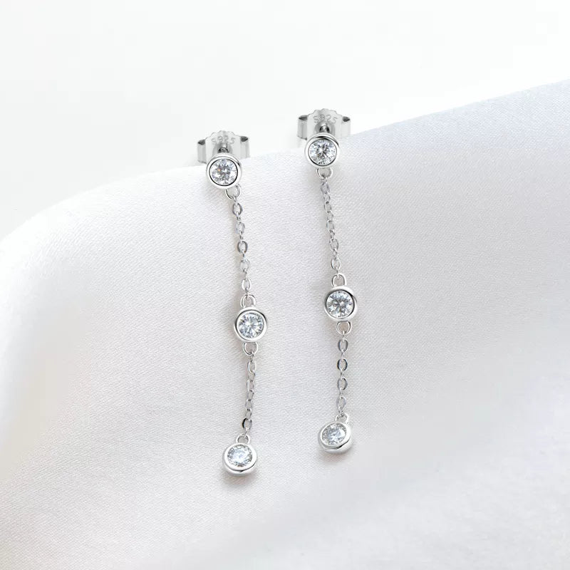 925 Silver Bezel Set 3mm Moissanite Chain Drop Earrings