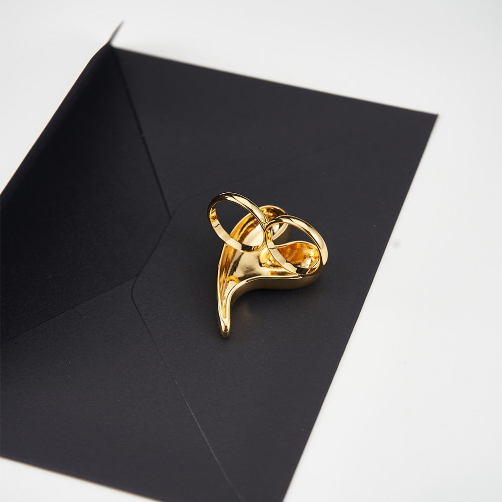 18K Gold-Plated Environmental Brass Large Heart Double Ring