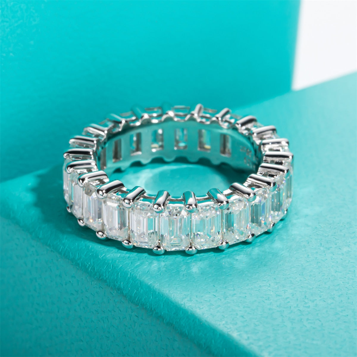 925 Silver 3x5mm Emerald Cut Moissanite Eternity Ring