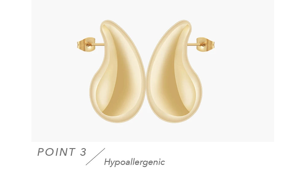 18K Gold-Plated Stainless Steel Big Glossy Drop Stud Earrings