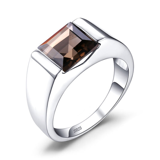 925 Silver 2.2Ct Natural Square Smoky Quartz Ring for Men