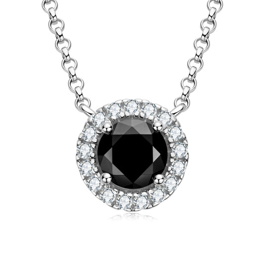 925 Silver Black Moissanite Halo Pendant Necklace