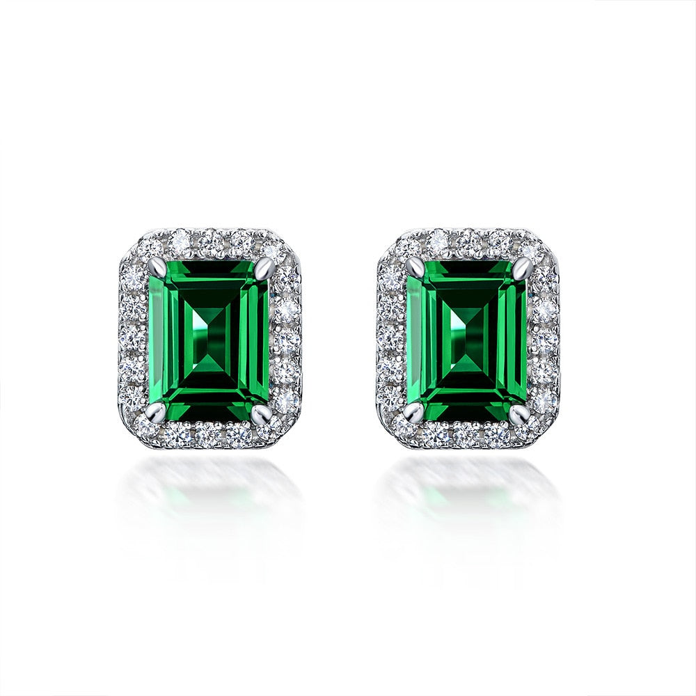 925 Silver 1.5ct Cultivated Emerald Jewelry Set